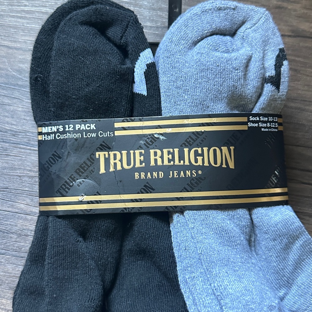 True Religion Men's Low Cut Socks - Black and Gray 12 Pack